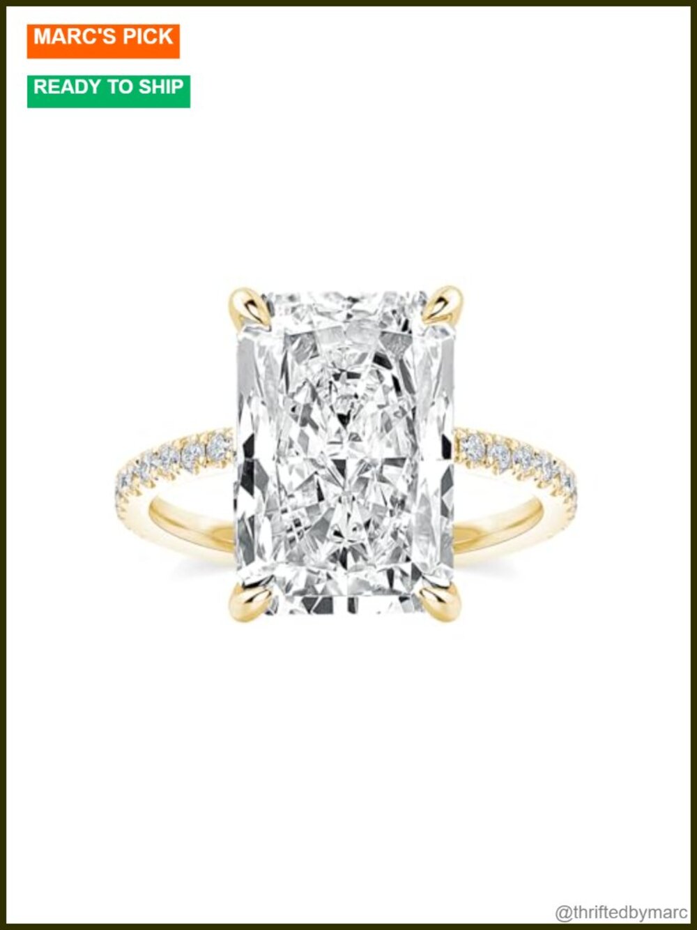 14K Yellow Gold Plated 925 Sterling Silver Radiant Cut Engagement Ring